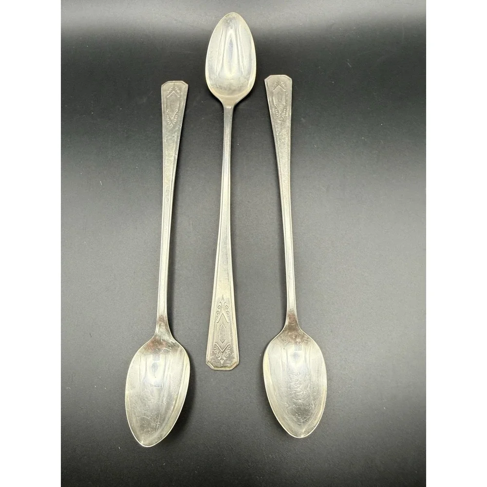 VTG Oneida WM. A. Rogers Croydon Mary Lee Silverplate Iced Tea Spoons 1932 Set 3